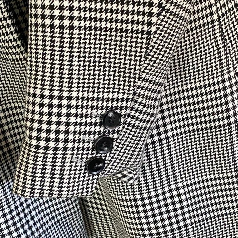 Rachel Zoe Women’s Plaid Houndstooth Blazer Jacket Oversized Small Black Cream